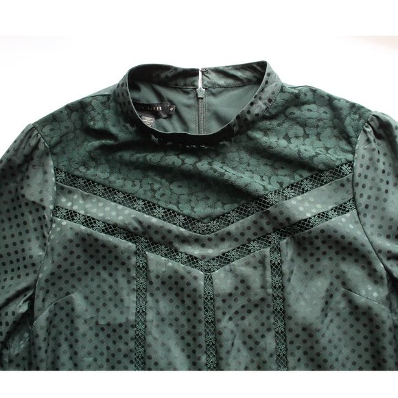 Ted Baker Chllo Lace-Detail Long Sleeve Dress / 4 Large 10 / Dark Green Flowy - Picture 8 of 13